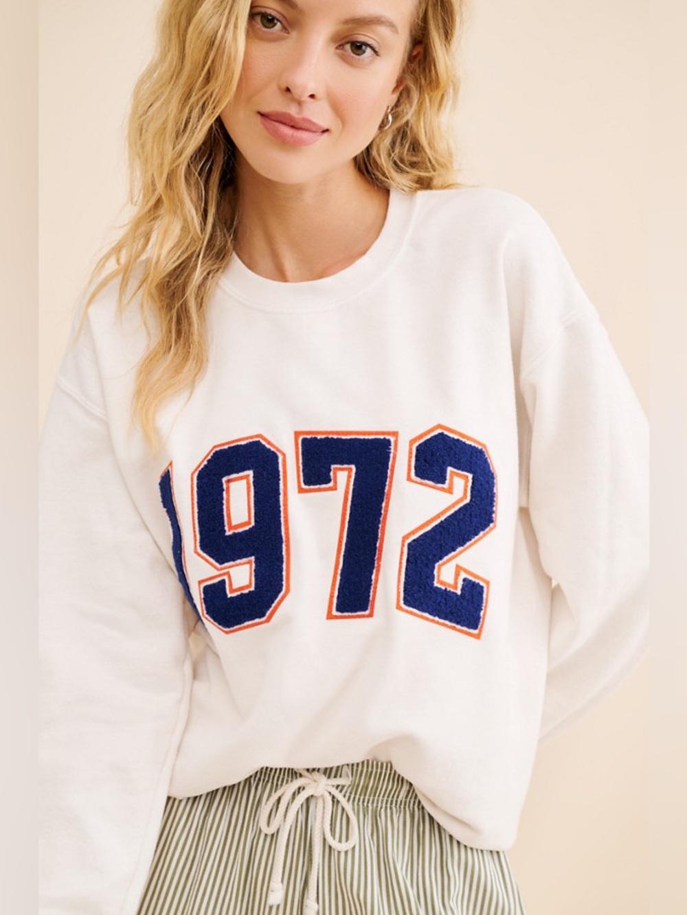 Anthropologie The Year Crew Neck Long Sleeve 1972 Sweatshirt - Red White & Blue